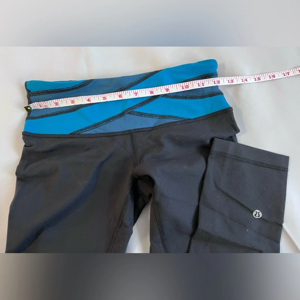Lululemon Wunder Under Crop III Legging Black Tofino Teal Alberta‎ Lake, Size 4